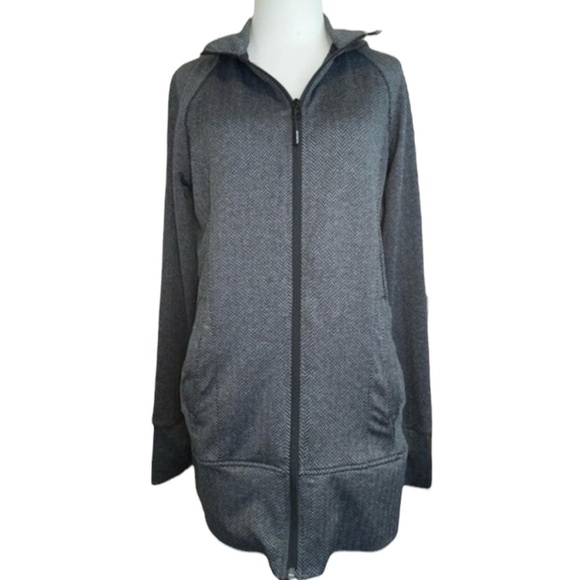 Mondetta Hooded Full Zipper Front Athletic Jacket Gray black thumb holes - Picture 1 of 15